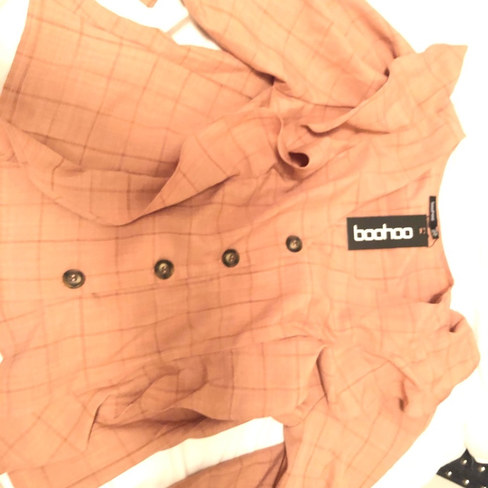Check Button Down Ruffle Blouse - Picture 4 of 5